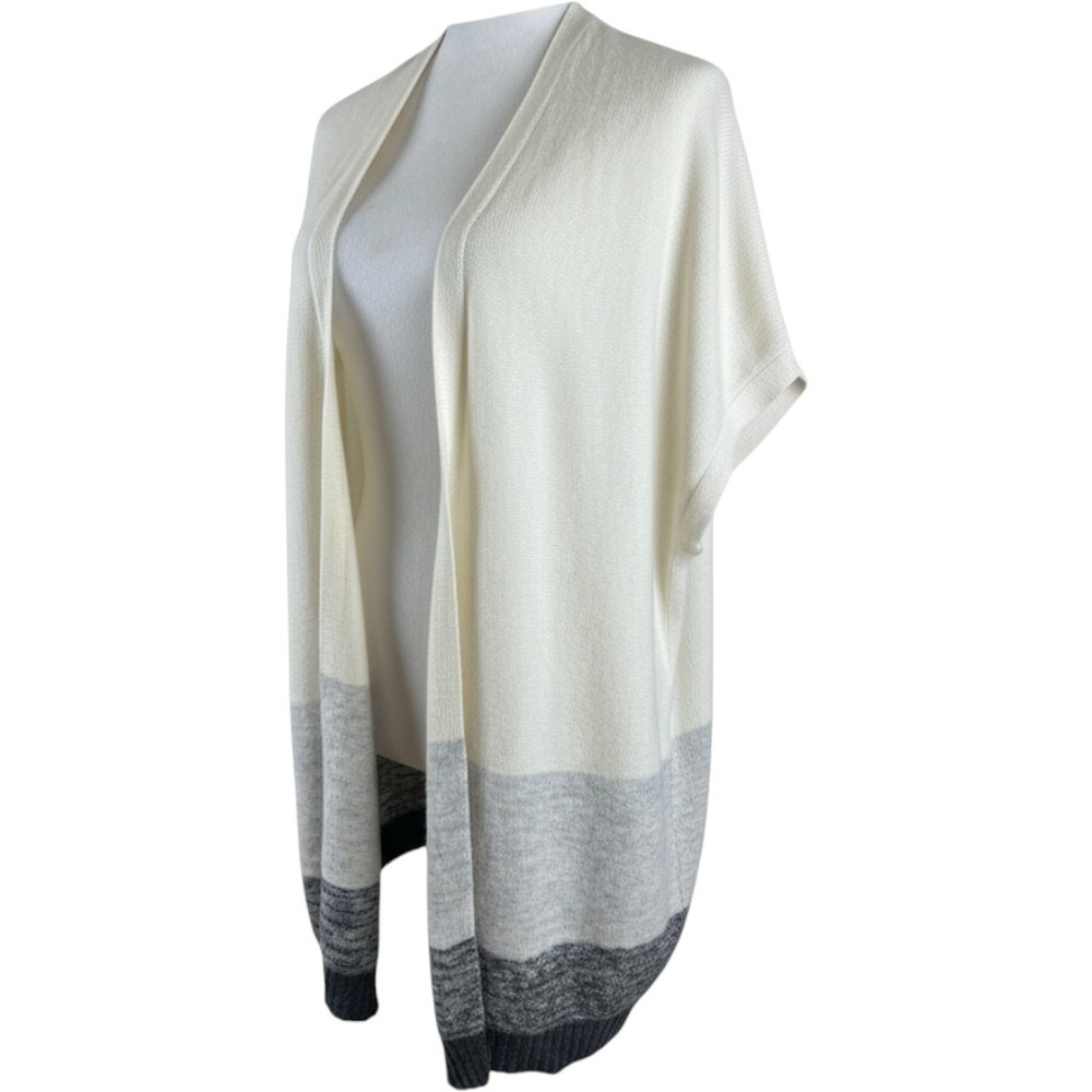Athleta Women's 100% Cashmere Colorblock Open Front Cardigan Wrap Cream Grey OS